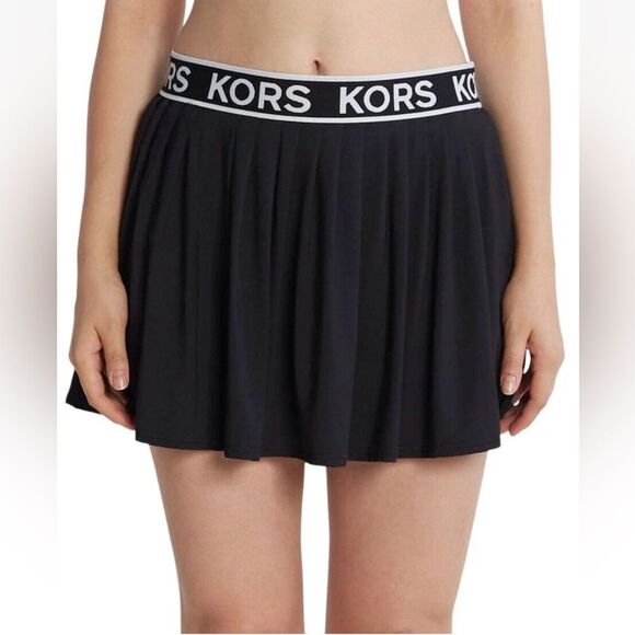 Michael Kors Pleated Swim Skirt Logo Elastic Waist Black White Medium NEW $94 - Picture 8 of 12